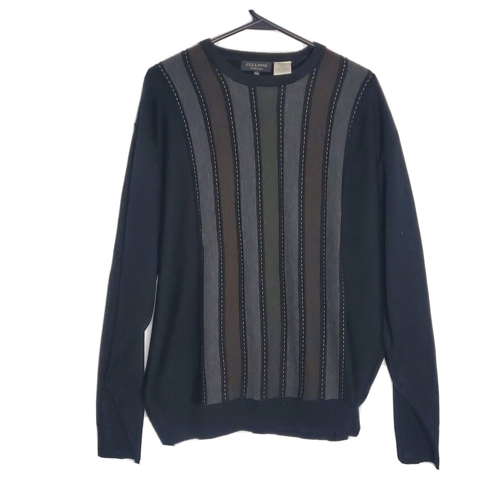 Vintage Cellini Mens Long Sleeve Pullover Striped 3D Textured Size XXL